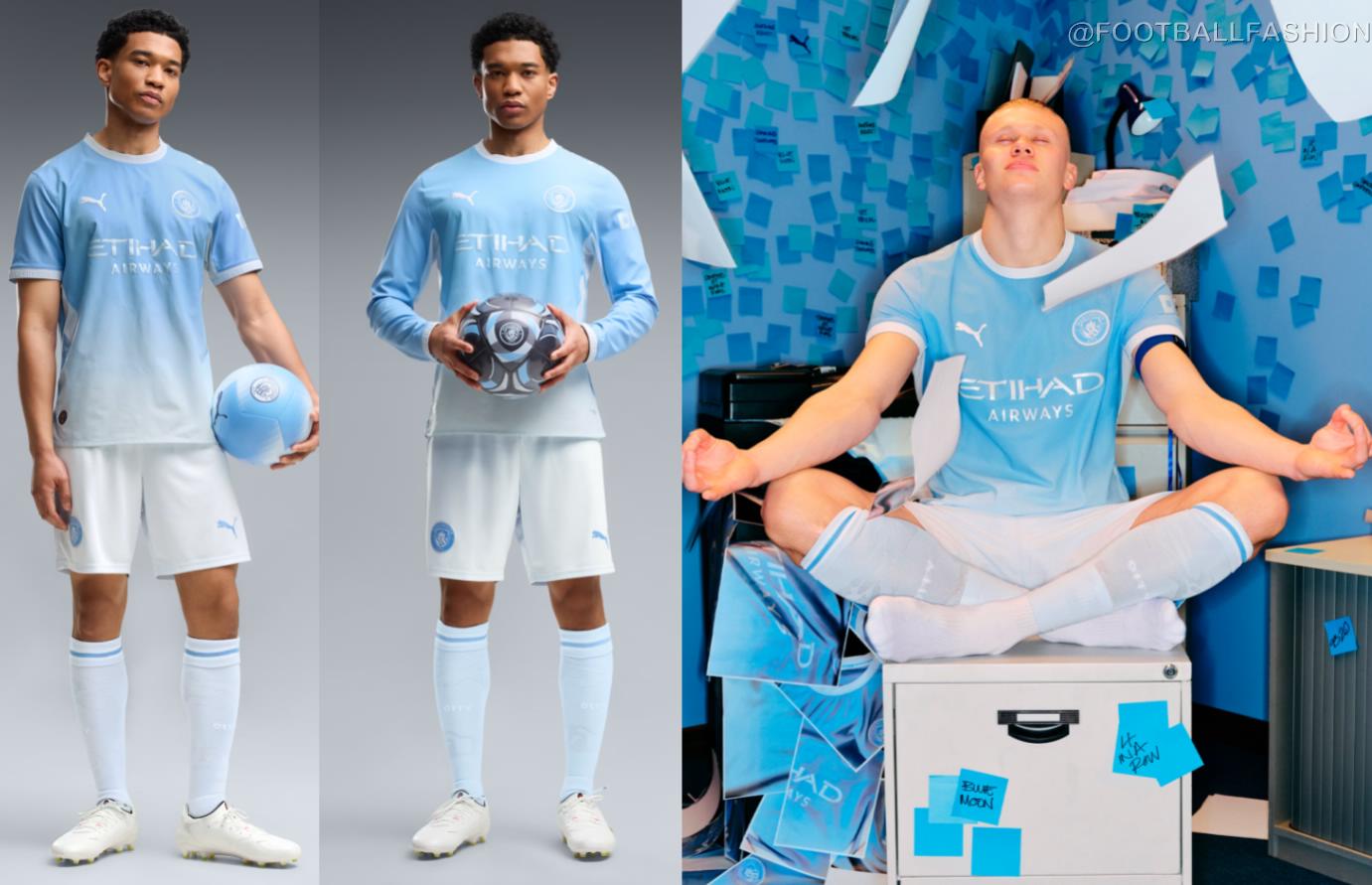 Manchester City 2026/27 jersey home kit featuring a sky blue gradient design and metallic monochrome crest.