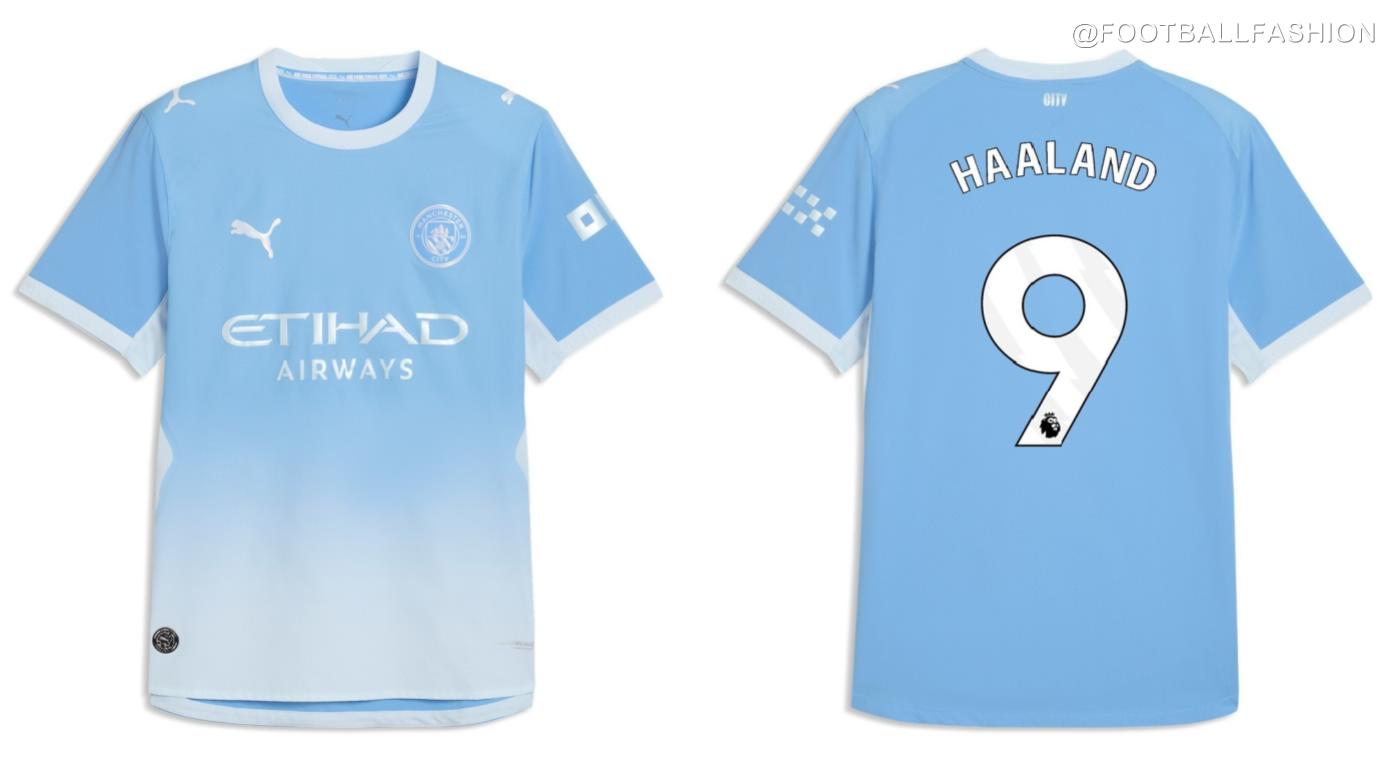 Manchester City 2026/27 jersey home kit featuring a sky blue gradient design and metallic monochrome crest.