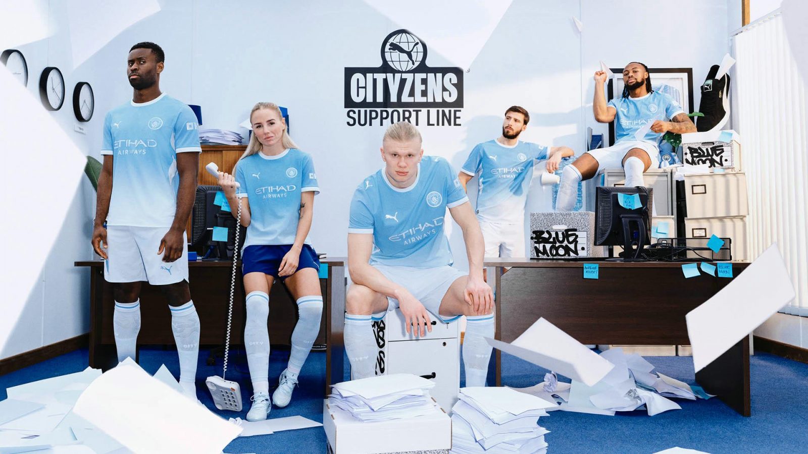 Manchester City 2026/27 jersey home kit featuring a sky blue gradient design and metallic monochrome crest.