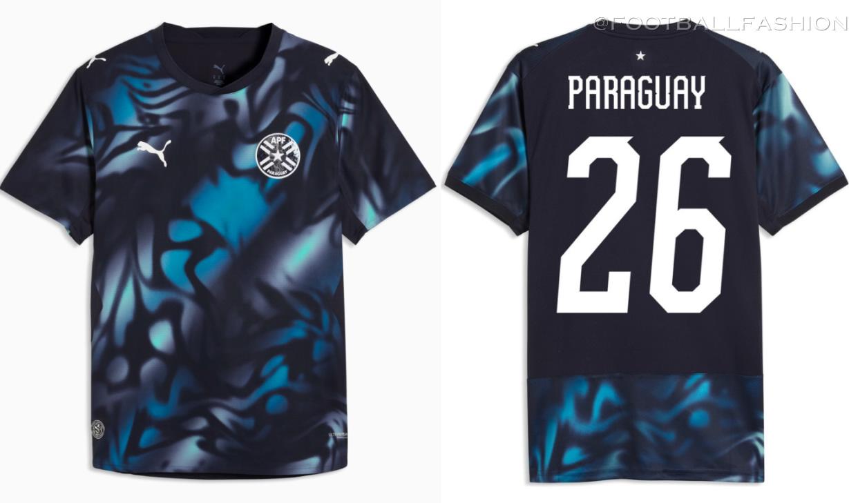 Paraguay World Cup 2026 Jersey away kit by PUMA featuring teal abstract terrain graphics