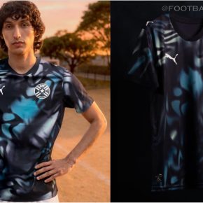 Paraguay World Cup 2026 Jersey away kit by PUMA featuring teal abstract terrain graphics