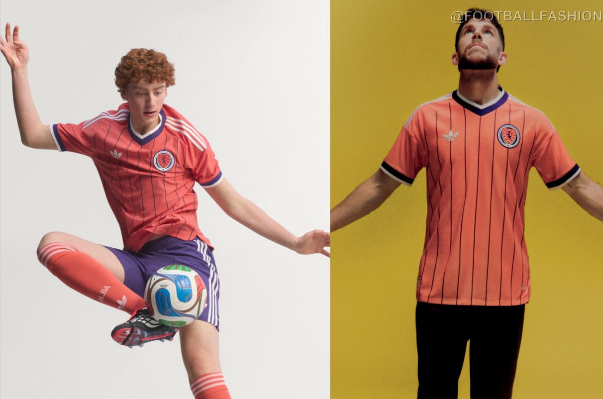Scotland World Cup 2026 away kit adidas red jersey purple pinstripes World Cup 2026