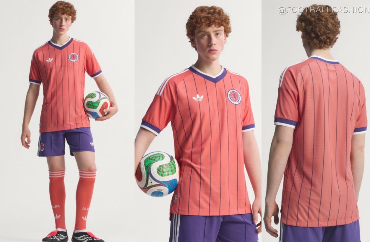 Scotland 2026 away kit adidas red jersey purple pinstripes World Cup 2026