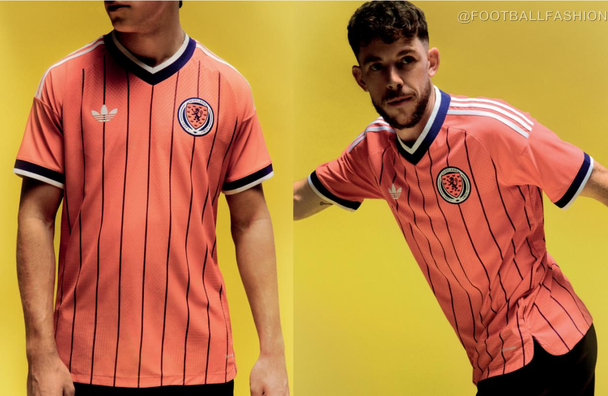 Scotland 2026 away kit adidas red jersey purple pinstripes World Cup 2026

