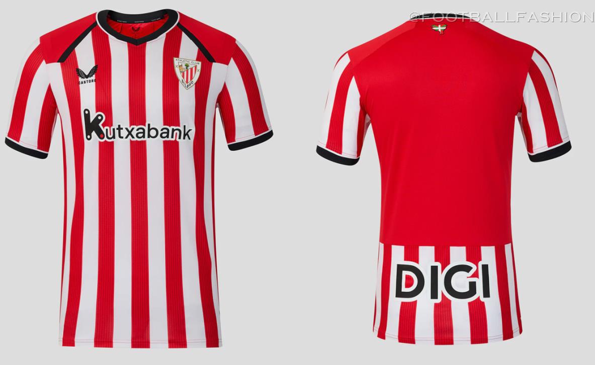 Athletic Club 2026/27 Jersey home kit by Castore featuring a seven-stripe design.