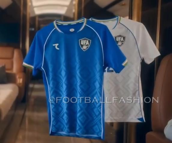 Uzbekistan World Cup 2026 home jersey by 7Saber featuring traditional patterns and UFA crest.