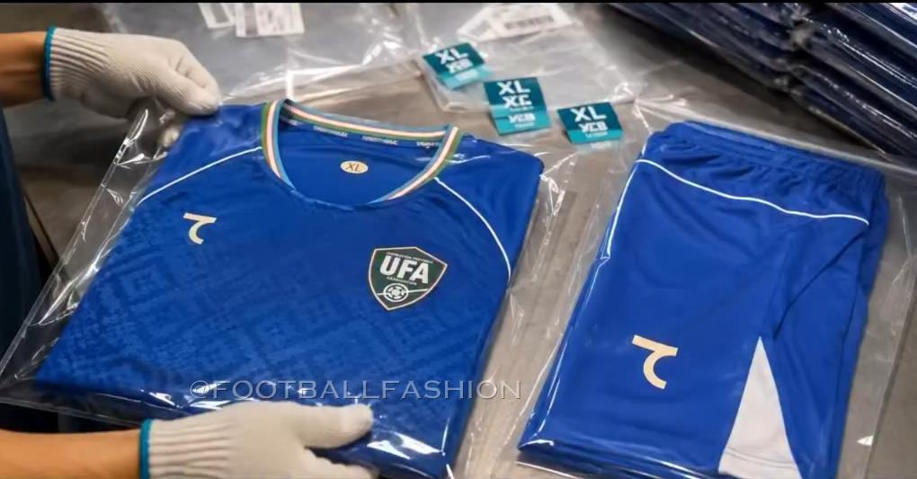 Uzbekistan World Cup 2026 home jersey by 7Saber featuring traditional patterns and UFA crest.