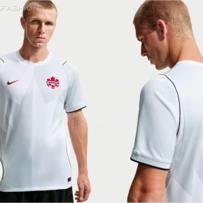 Canada 2026 third kit jersey by Nike in white with a tonal maple leaf graphic and black piping trim.