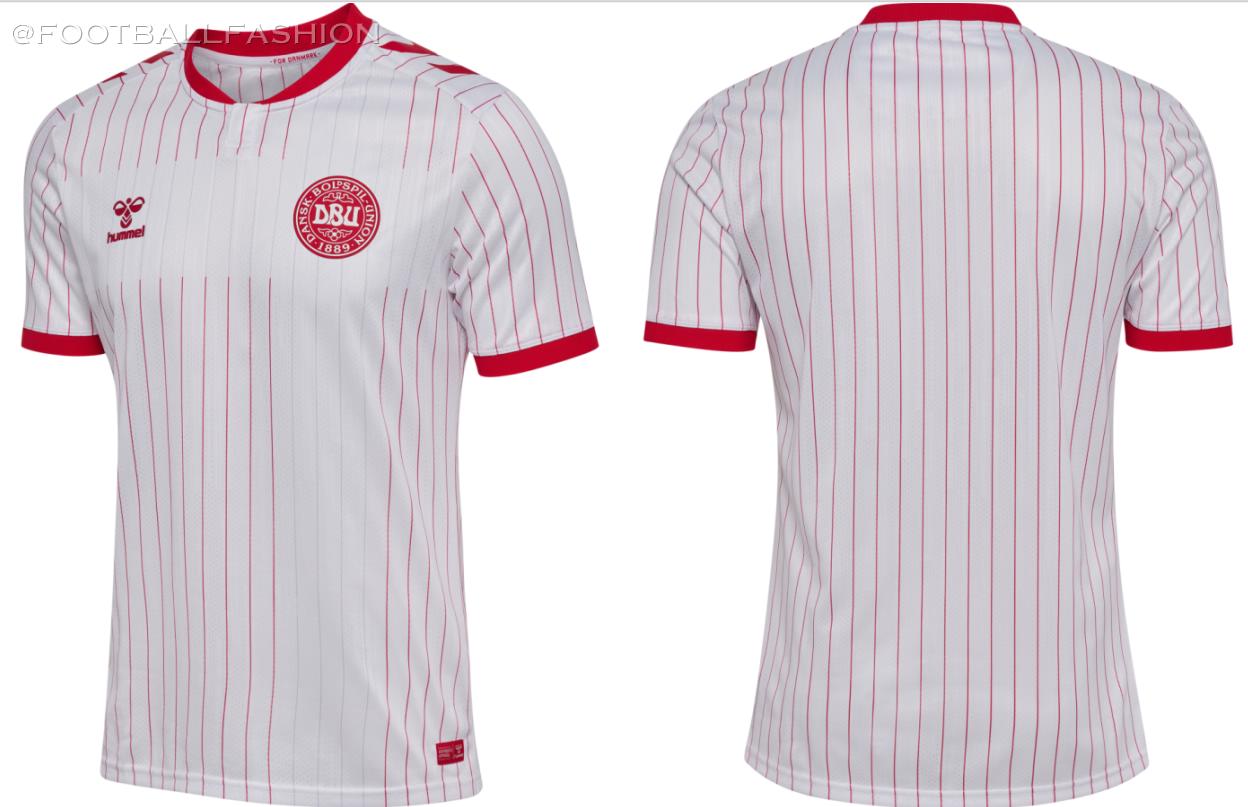 The white and red pinstriped Denmark 2026/28 Jersey away kit by hummel.