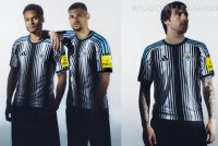 Newcastle United 2026/27 Jersey showing the disrupted black and white stripe pattern and crew neck collar.