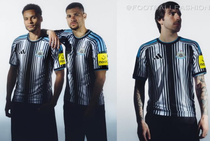 Newcastle United 2026/27 Jersey showing the disrupted black and white stripe pattern and crew neck collar.