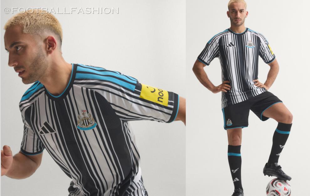 Newcastle United 2026/27 Jersey showing the disrupted black and white stripe pattern and crew neck collar.