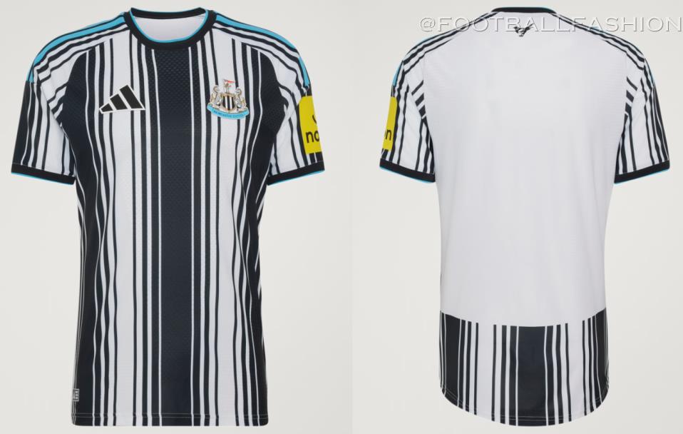 Newcastle United 2026/27 Jersey showing the disrupted black and white stripe pattern and crew neck collar.