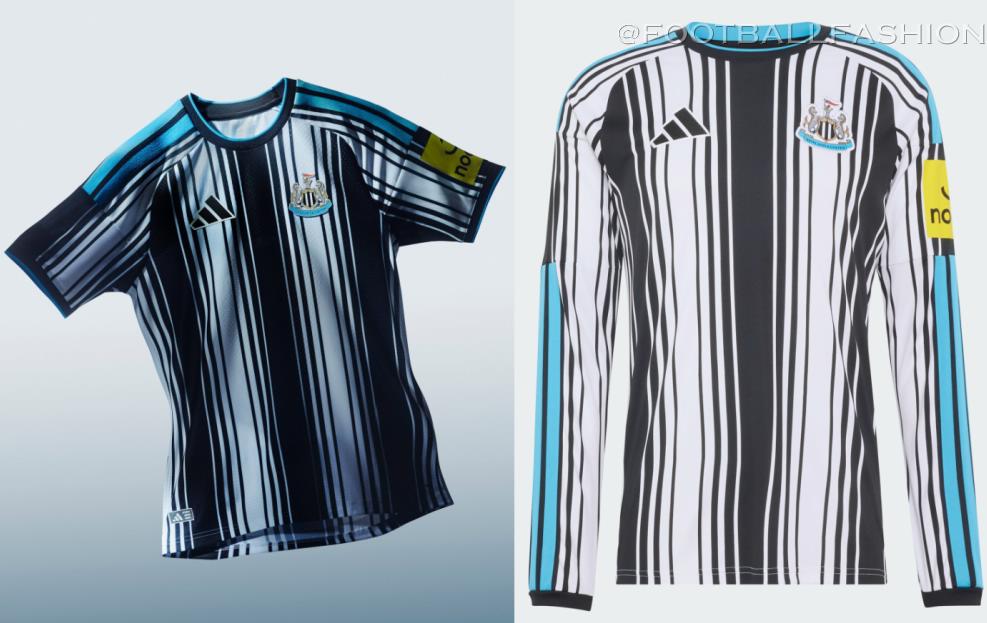 Newcastle United 2026/27 Jersey showing the disrupted black and white stripe pattern and crew neck collar.