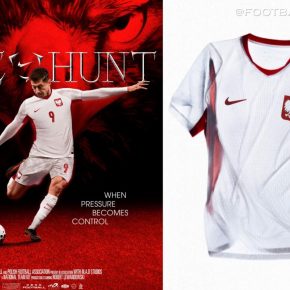 Front and back views of the white Nike Poland 2026/27 home kit and the Noble Red away kit featuring the national eagle crest and subtle graphic patterns.
