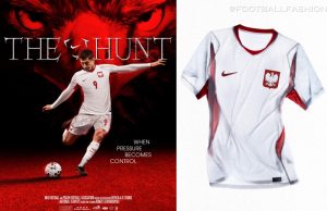 Front and back views of the white Nike Poland 2026/27 home kit and the Noble Red away kit featuring the national eagle crest and subtle graphic patterns.