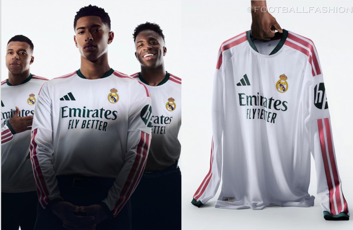 White Real Madrid 2026/27 Jersey featuring dark green collar details and pink adidas shoulder stripes