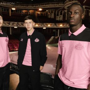 The pink and black Sunderland AFC Elvis 2026/27 jersey away kit by hummel featuring 1950s design motifs.