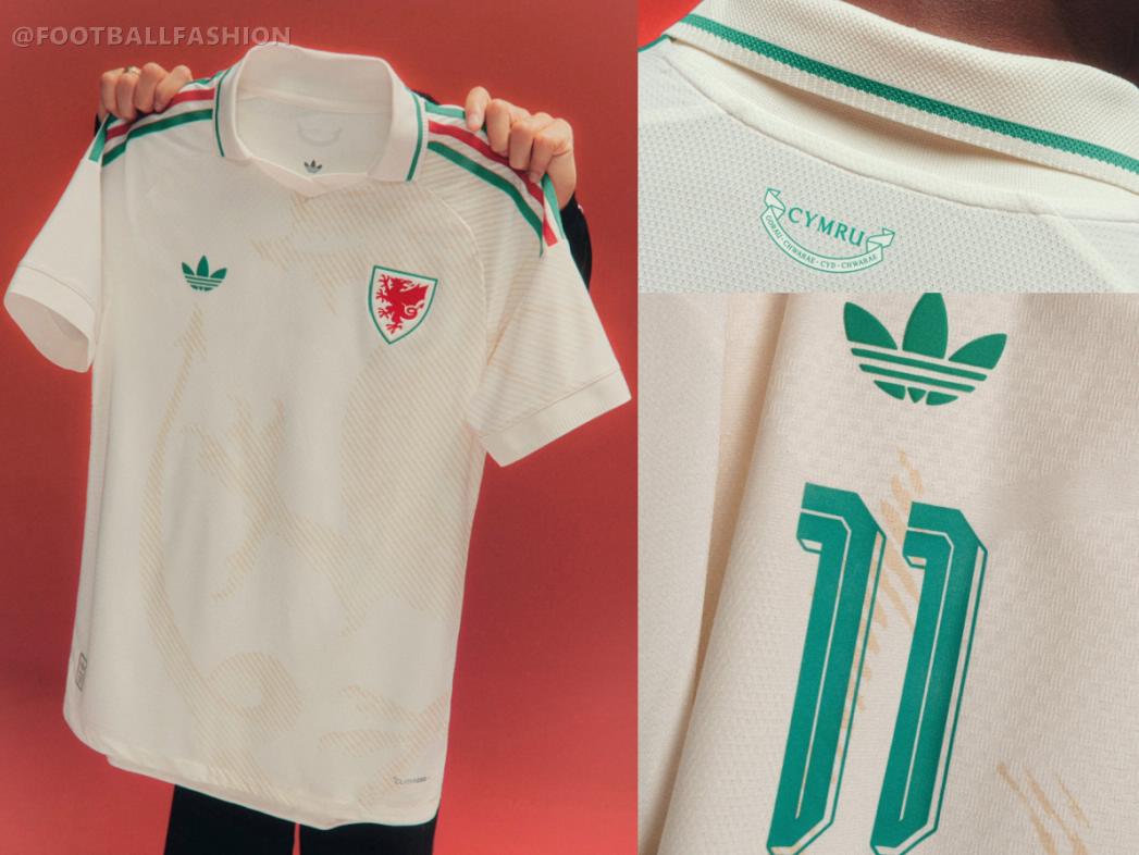 Cream and green adidas Wales 2026/27 Jersey away kit