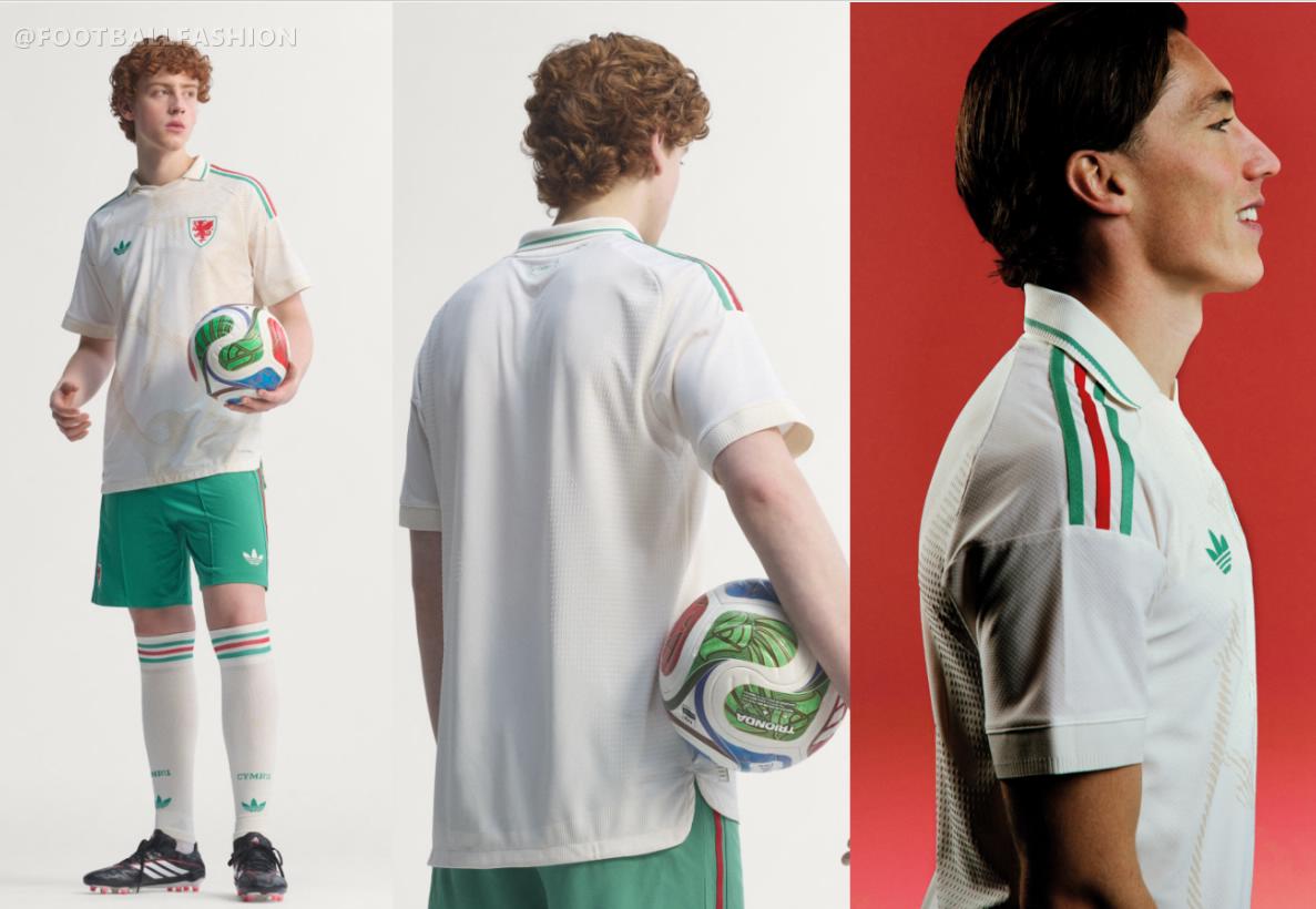 Cream and green adidas Wales 2026/27 Jersey away kit