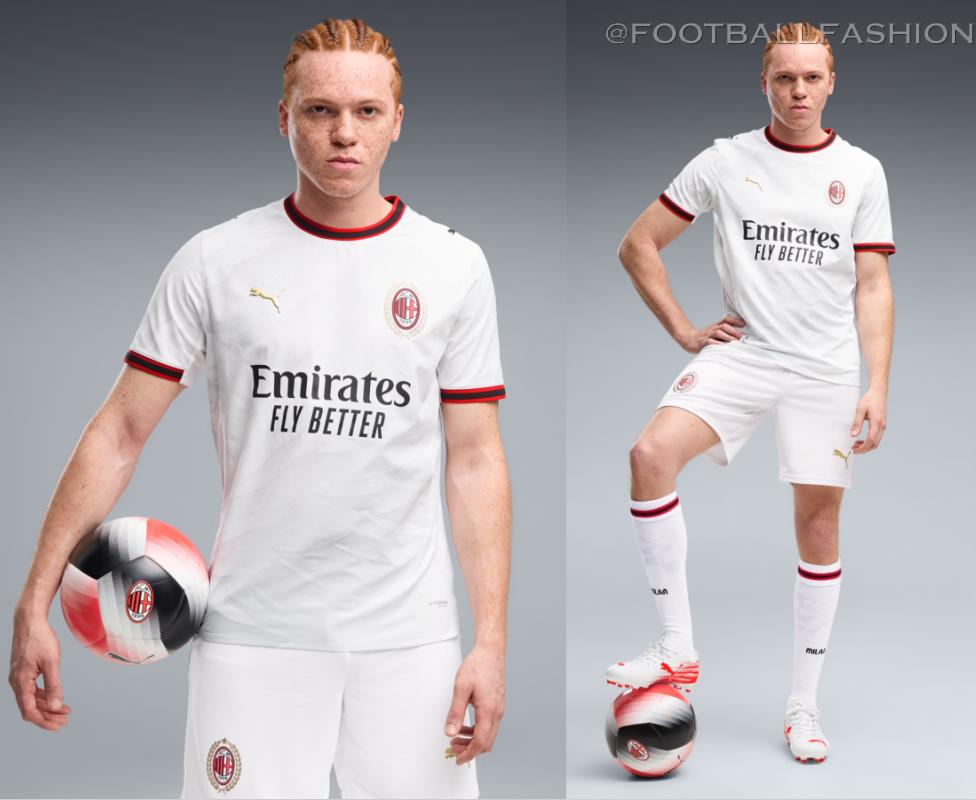 AC Milan 2026/27 Away Jersey by PUMA featuring a gold laurel wreath around the club crest and classic white fabric.