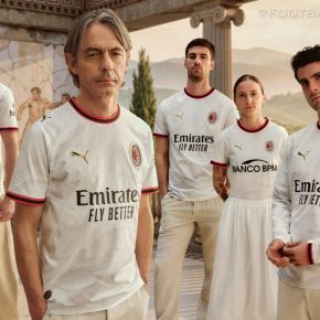 AC Milan 2026/27 Away Jersey by PUMA featuring a gold laurel wreath around the club crest and classic white fabric.