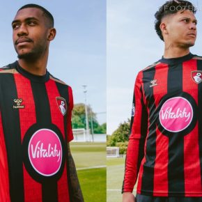 AFC Bournemouth 2026/27 jersey by hummel, displaying the traditional wide red and black vertical stripes.
