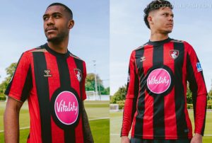 AFC Bournemouth 2026/27 jersey by hummel, displaying the traditional wide red and black vertical stripes.