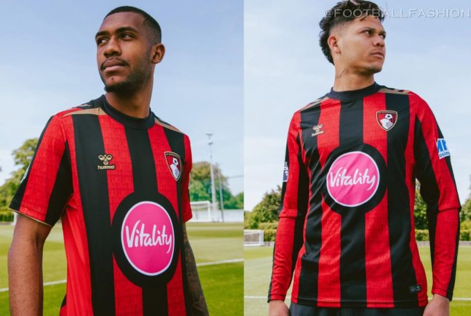 AFC Bournemouth 2026/27 jersey by hummel, displaying the traditional wide red and black vertical stripes.