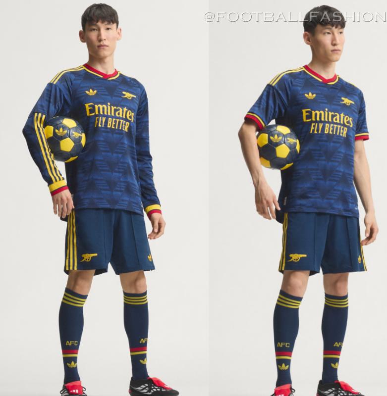 Navy Arsenal Football Club 2026/27 Jersey featuring a yellow geometric print and adidas Trefoil logo.