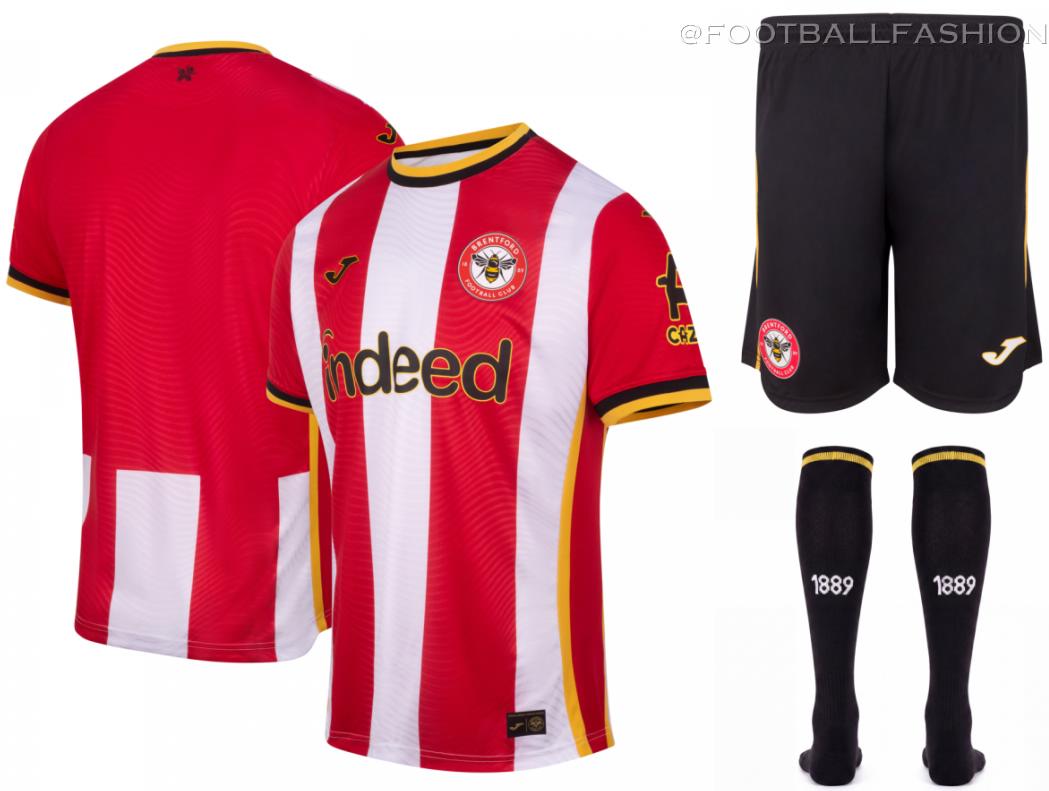 Brentford Football Club 2026/27 Jersey by Joma featuring classic red and white stripes with honey yellow details.
