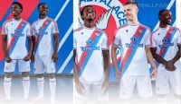 Crystal Palace Football Club 2026/27 Jersey home kit by Macron featuring the iconic red and blue diagonal sash on a white base.