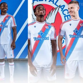 Crystal Palace Football Club 2026/27 Jersey home kit by Macron featuring the iconic red and blue diagonal sash on a white base.