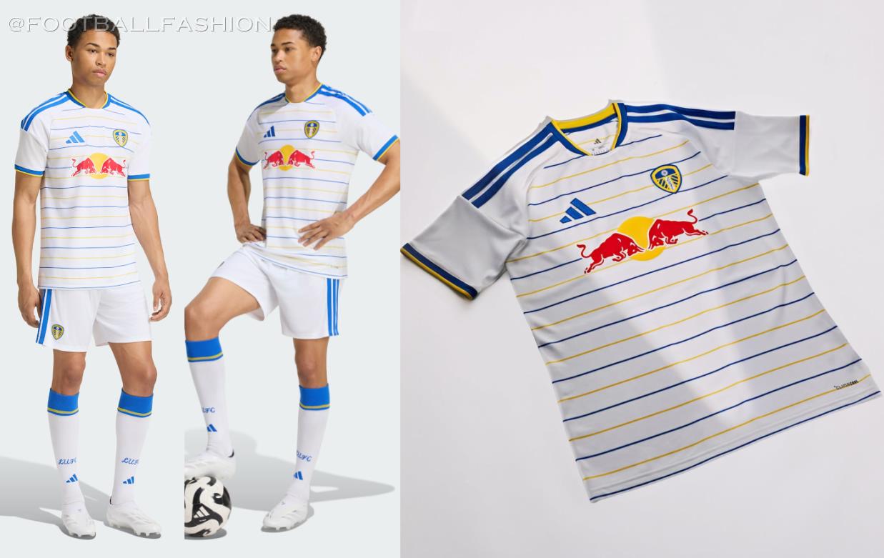 adidas Leeds United 2026/27 home jersey in classic white with subtle blue and yellow horizontal stripes