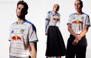 adidas Leeds United 2026/27 home jersey in classic white with subtle blue and yellow horizontal stripes