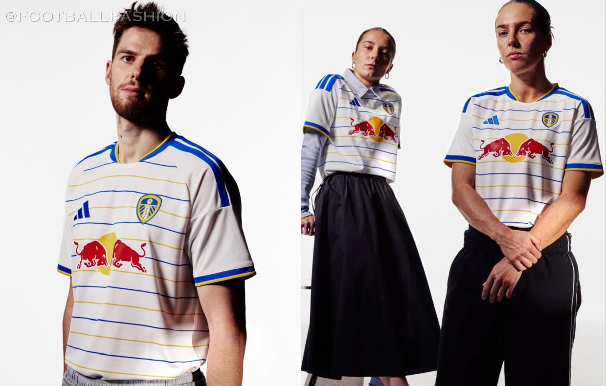 adidas Leeds United 2026/27 home jersey in classic white with subtle blue and yellow horizontal stripes