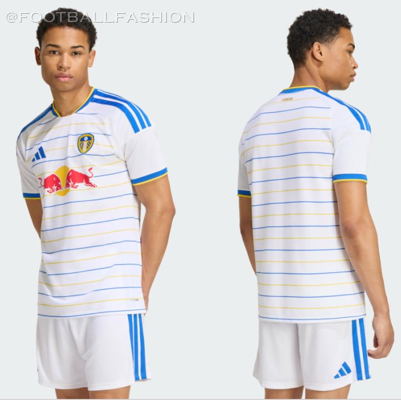 adidas Leeds United 2026/27 home jersey in classic white with subtle blue and yellow horizontal stripes