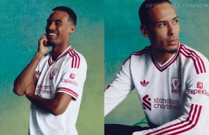 Liverpool FC 2026/27 Jersey white adidas away shirt with red and grey details and Trefoil logo
