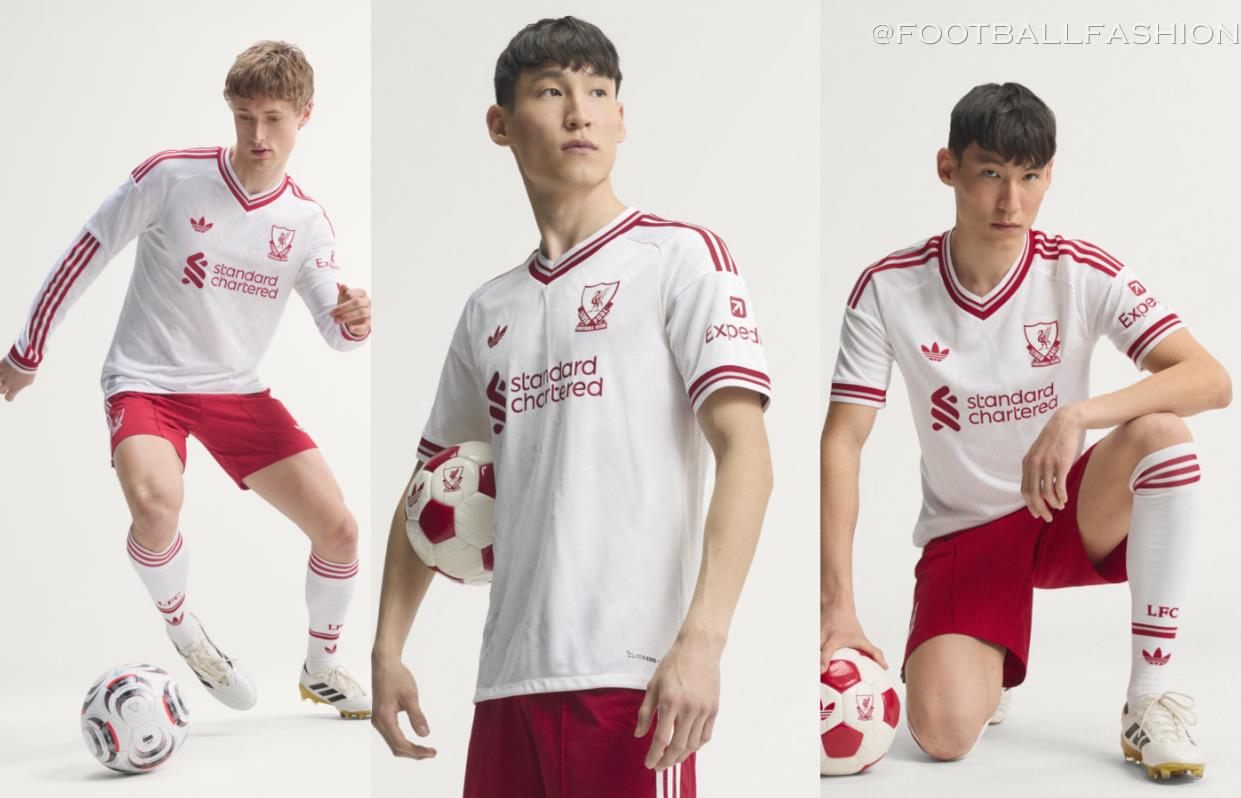 Liverpool FC 2026/27 Jersey white adidas away shirt with red and grey details and Trefoil logo