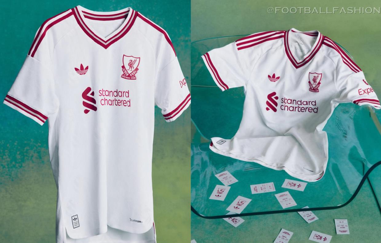 Liverpool FC 2026/27 Jersey white adidas away shirt with red and grey details and Trefoil logo