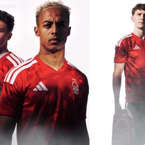 Front view of the Nottingham Forest Football Club 2026/27 jersey by adidas showing the Garibaldi base and V-neck collar design.