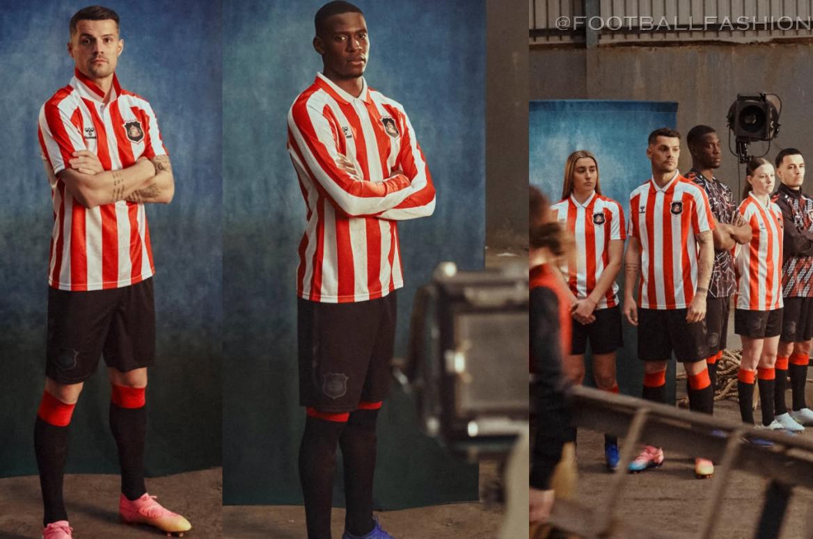 The new hummel Sunderland 2026/27 home kit featuring a shielded SAFC crest and shoulder chevrons.