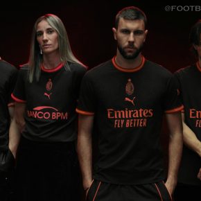 AC Milan 2026 Kit Third jersey by PUMA featuring a black base and fluorescent red details.