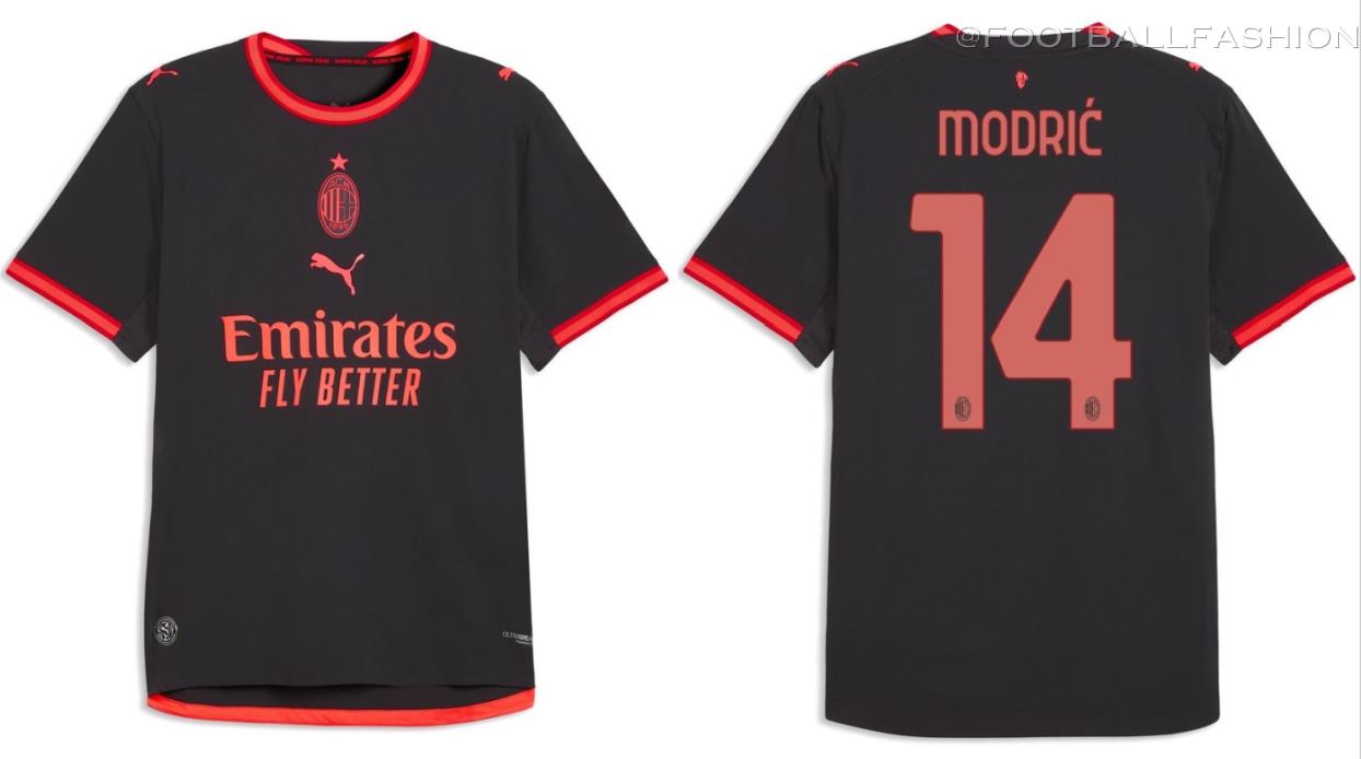AC Milan 2026 Kit Third jersey by PUMA featuring a black base and fluorescent red details.