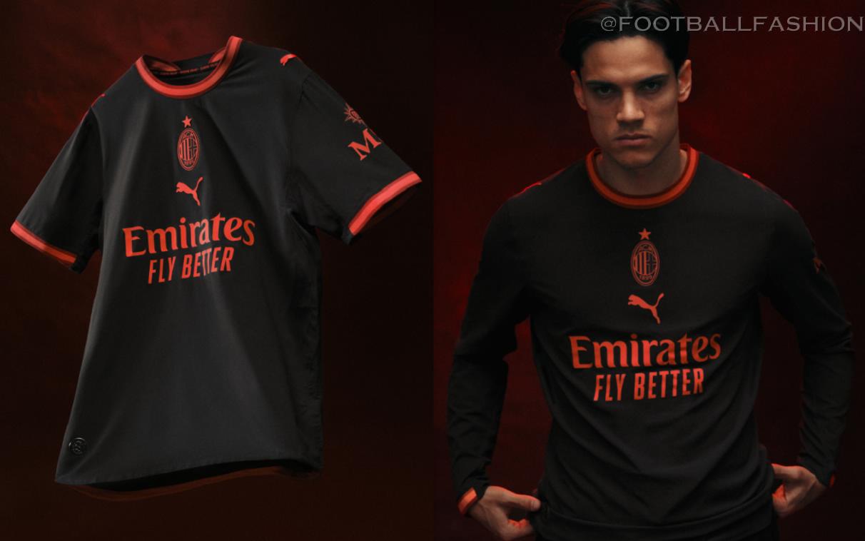 AC Milan 2026 Kit Third jersey by PUMA featuring a black base and fluorescent red details.