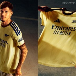 Arsenal Football Club 2026/27 Jersey by adidas featuring a yellow base with engineered lightning graphics and navy cannon crest.
