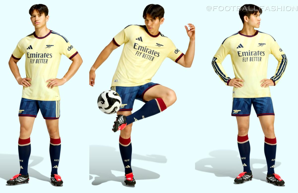 Arsenal Football Club 2026/27 Jersey by adidas featuring a yellow base with engineered lightning graphics and navy cannon crest.