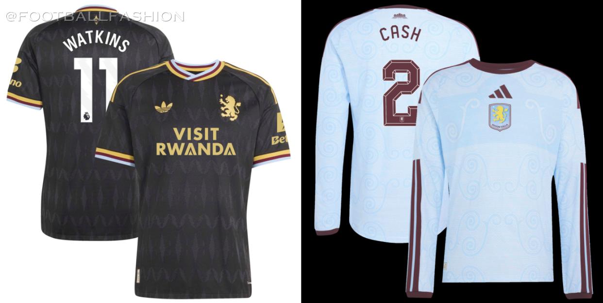 Aston Villa 2026/27 adidas jersey displaying light blue fabric with claret trim and embossed mosaic patterns.