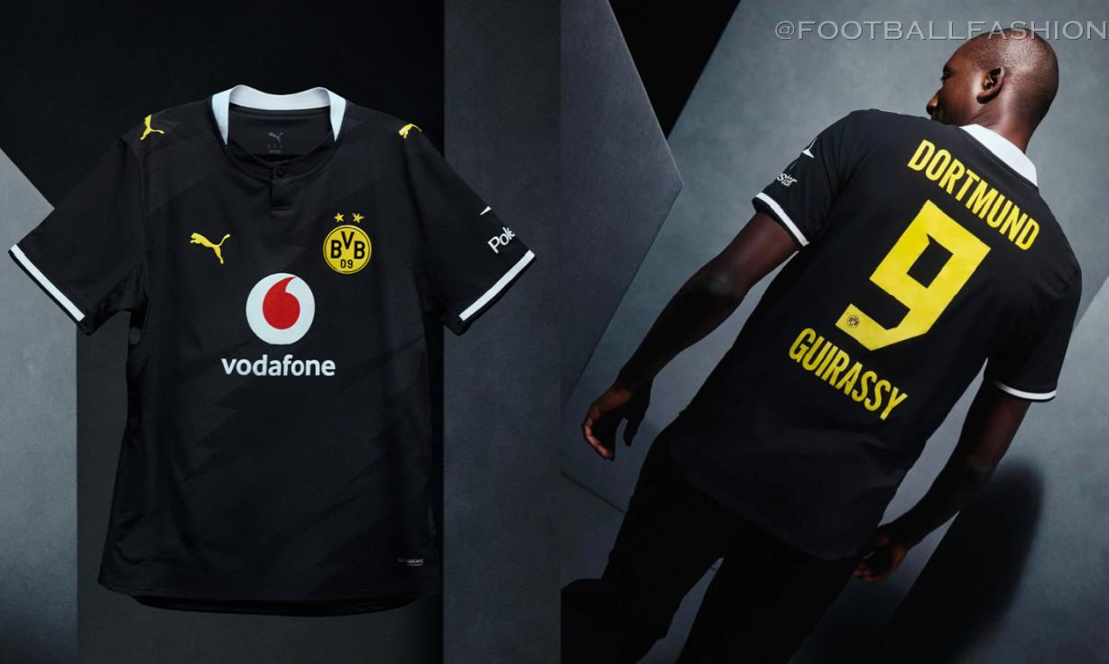 Borussia Dortmund 2026/27 kit featuring the all-black away shirt and bright purple third shirt by PUMA.