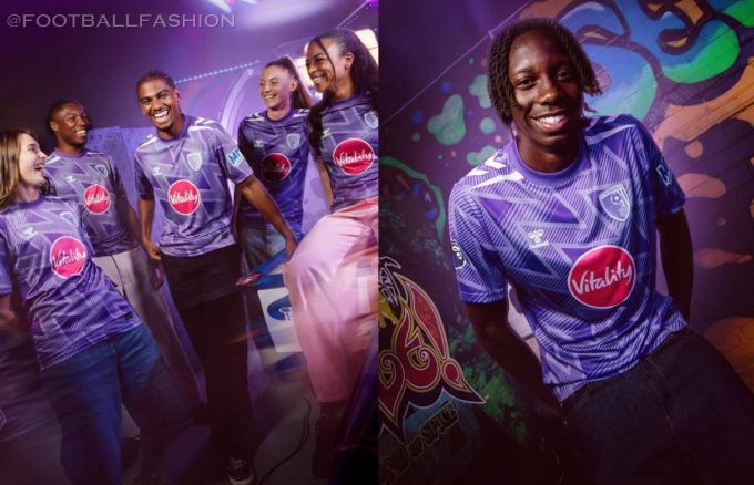 AFC Bournemouth 2026/27 purple away kit featuring white panelling and sleeve chevrons